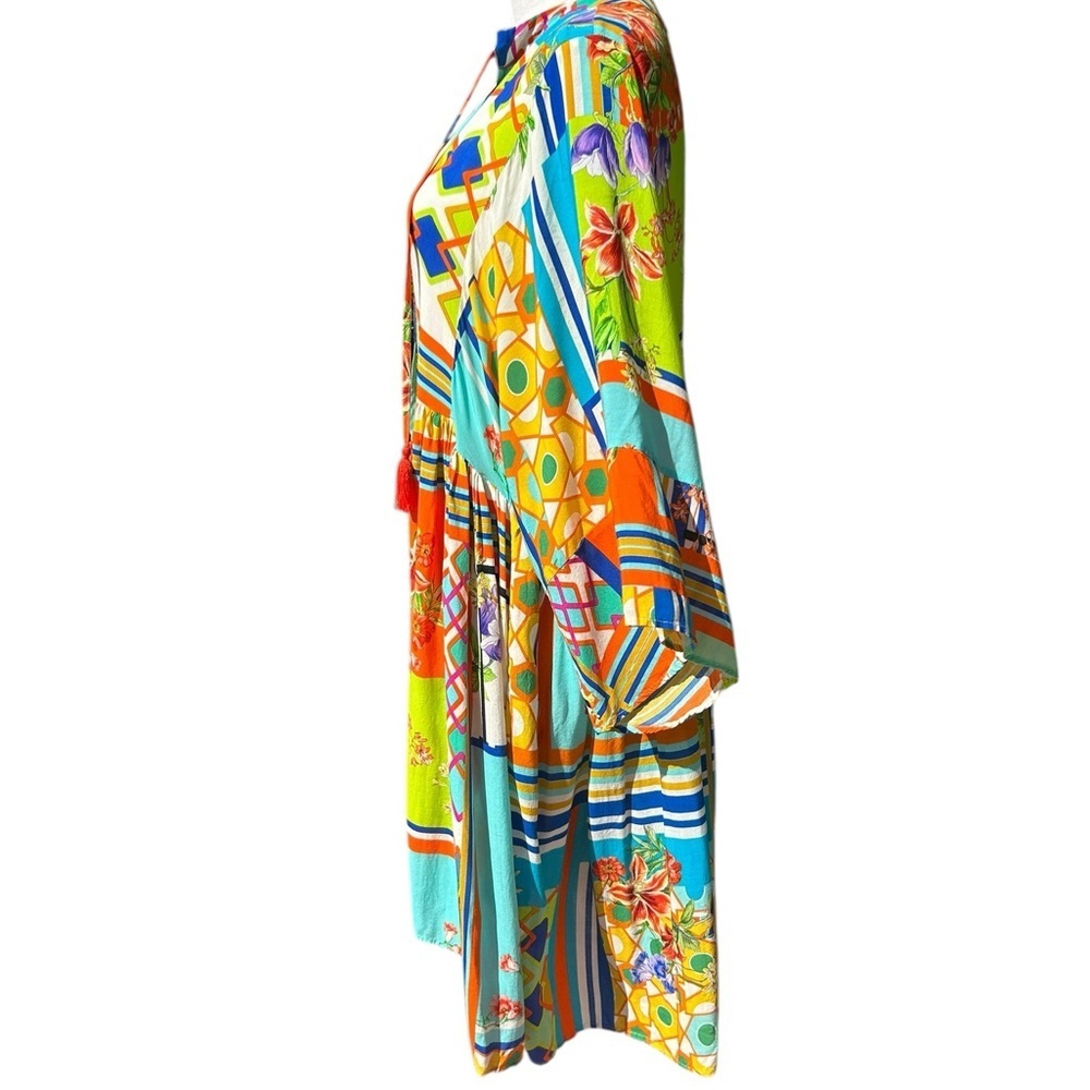 Johnny Was Mixi Short Kaftan Mini Dress Kimono Sleeves Beach Boho Tassels Small - Picture 6 of 14